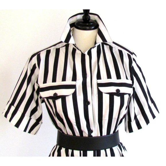 Egon von Furstenberg Dresses & Skirts - Women's Vintage Dress Short Sleeves Dress Black/White Stripes Button down 10.R